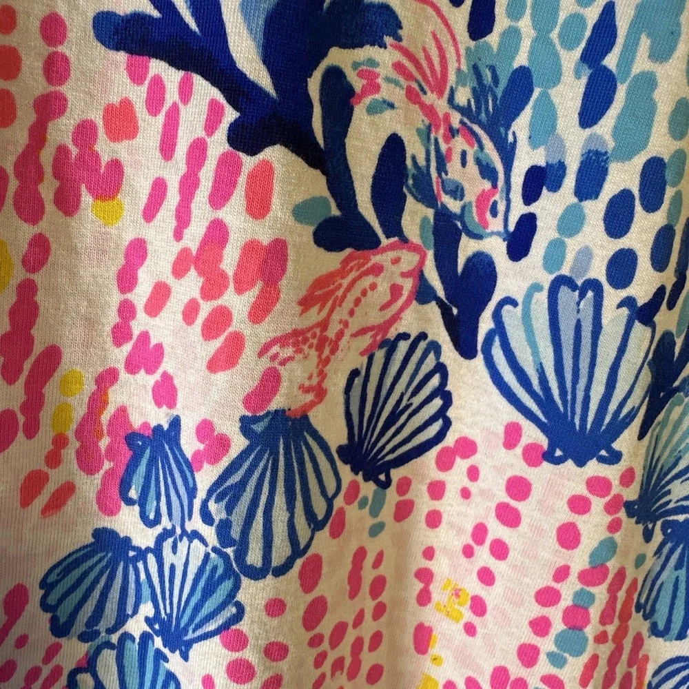 Lilly Pulitzer XL Kristen Swing Dress Blue Tropical Pima Cotton Strappy Back - Picture 3 of 11